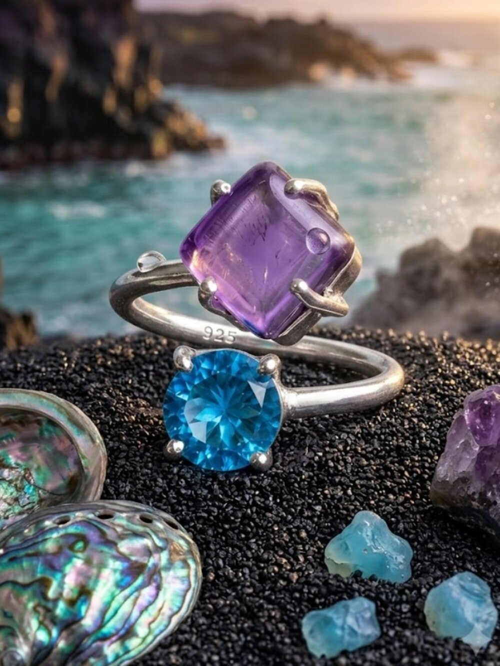 Sterling Silver Amethyst & Blue Topaz Open Ring